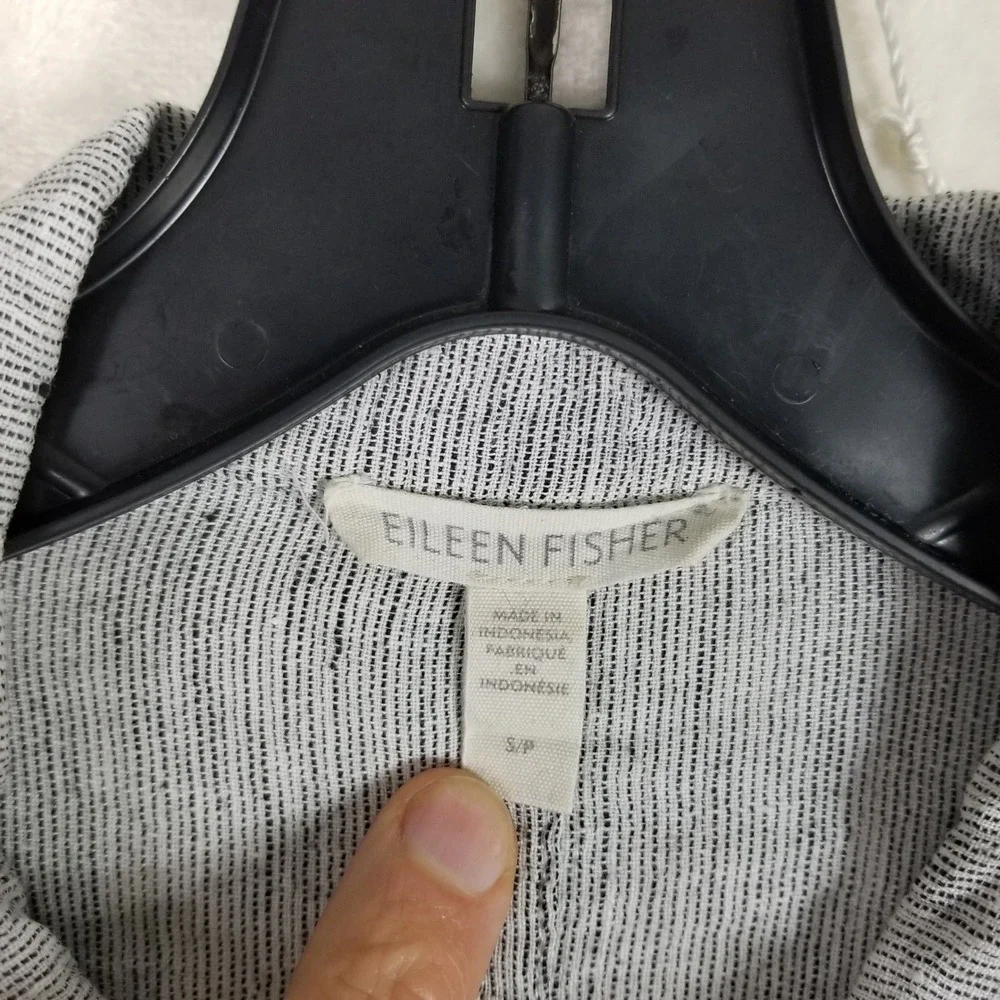 Eileen Fisher Jacket Women Small Gray Organic Linen Button Front Striped Pockets